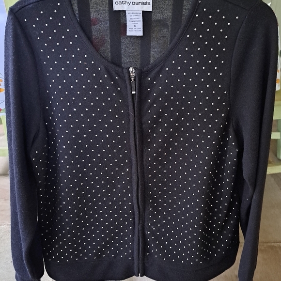 Cathy Daniels Sweaters - Cathy Daniels Black Polka Dot Lightweight Zip Up Sweater Size M #135